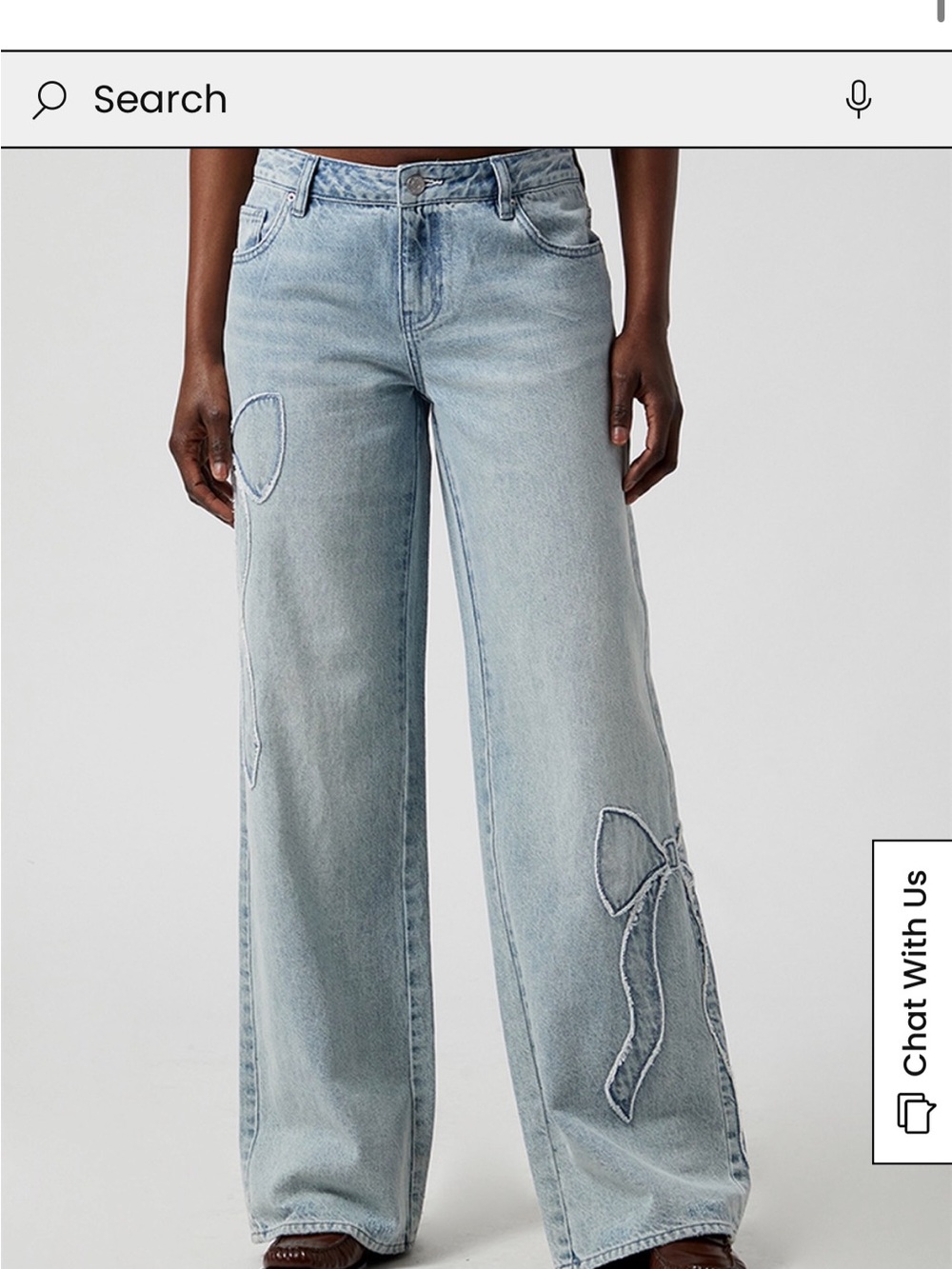 PacSun Light Blue Wide-Leg Jeans with Bow Embroidery